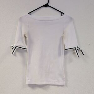 Ralph Lauren White Short Sleeve Top with Bow Accents